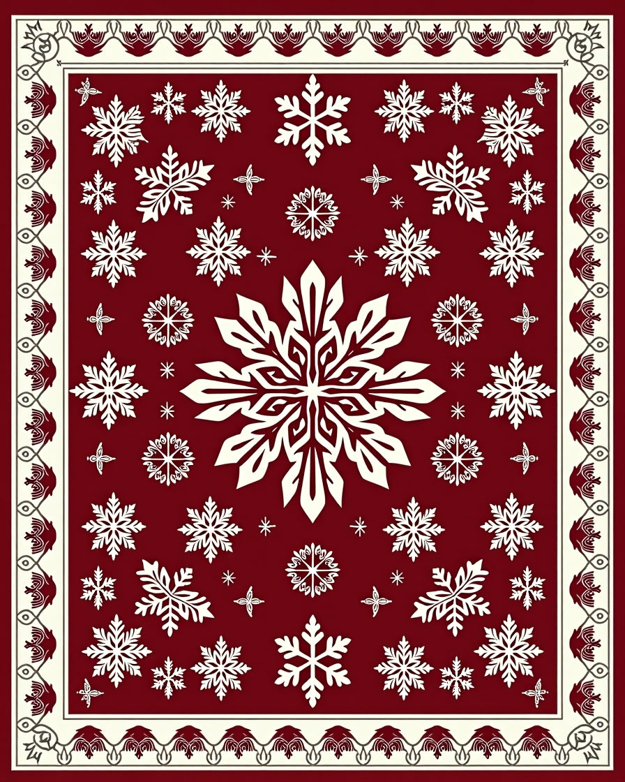 Festive Snowflake Pattern Red Area Rug
