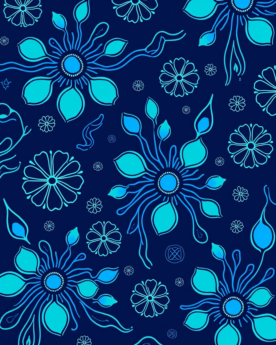 Abstract Floral Design With Blue Tones Rug