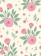 Pink Rose and Green Leaf Pattern Rug