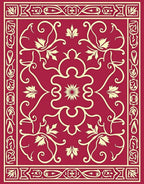 Elegant Red Cream Floral Scrollwork Design Rug