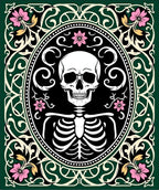 Dark Floral Skeleton Oval Design Rug
