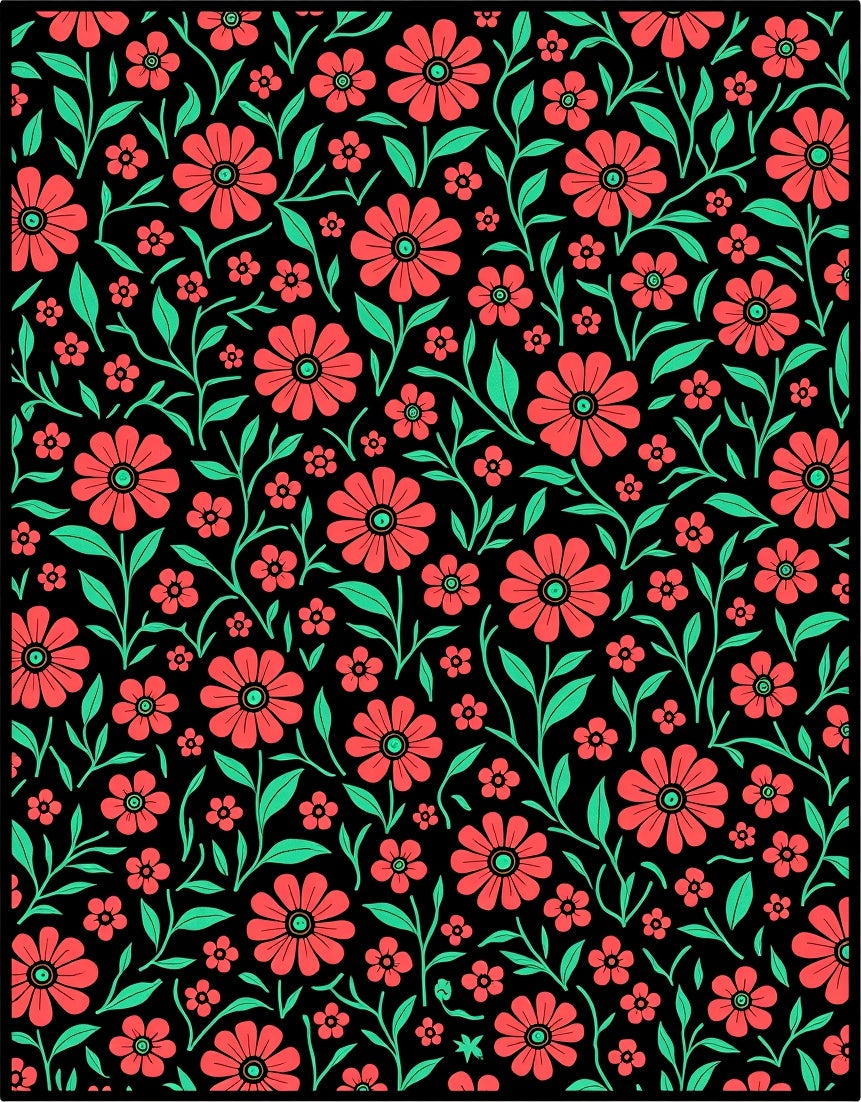 Red Floral Vines Pattern Rug