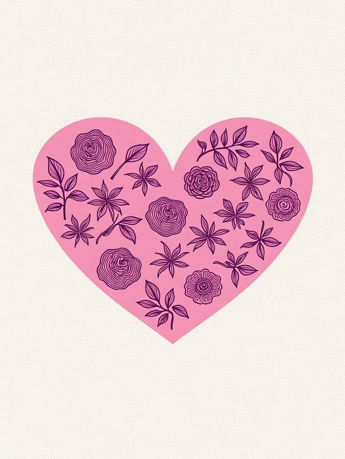 Pink Heart Floral Pattern Rug
