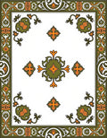 Ornate Green Orange Floral Print Rug