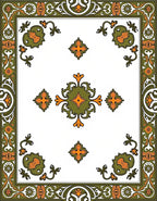 Ornate Green Orange Floral Print Rug