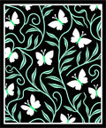 Black White Mint Butterfly Floral Pattern Rug