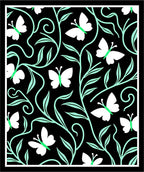Black White Mint Butterfly Floral Pattern Rug
