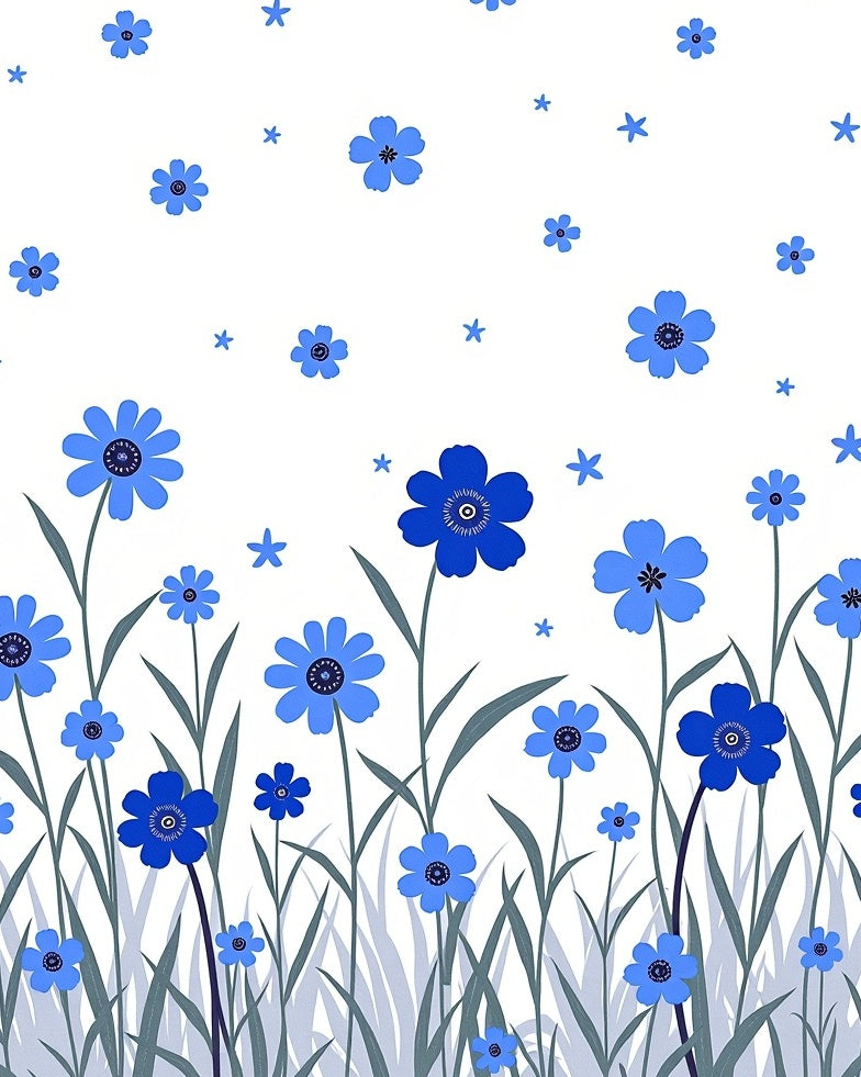 Blue Floral Meadow Pattern Design Rug