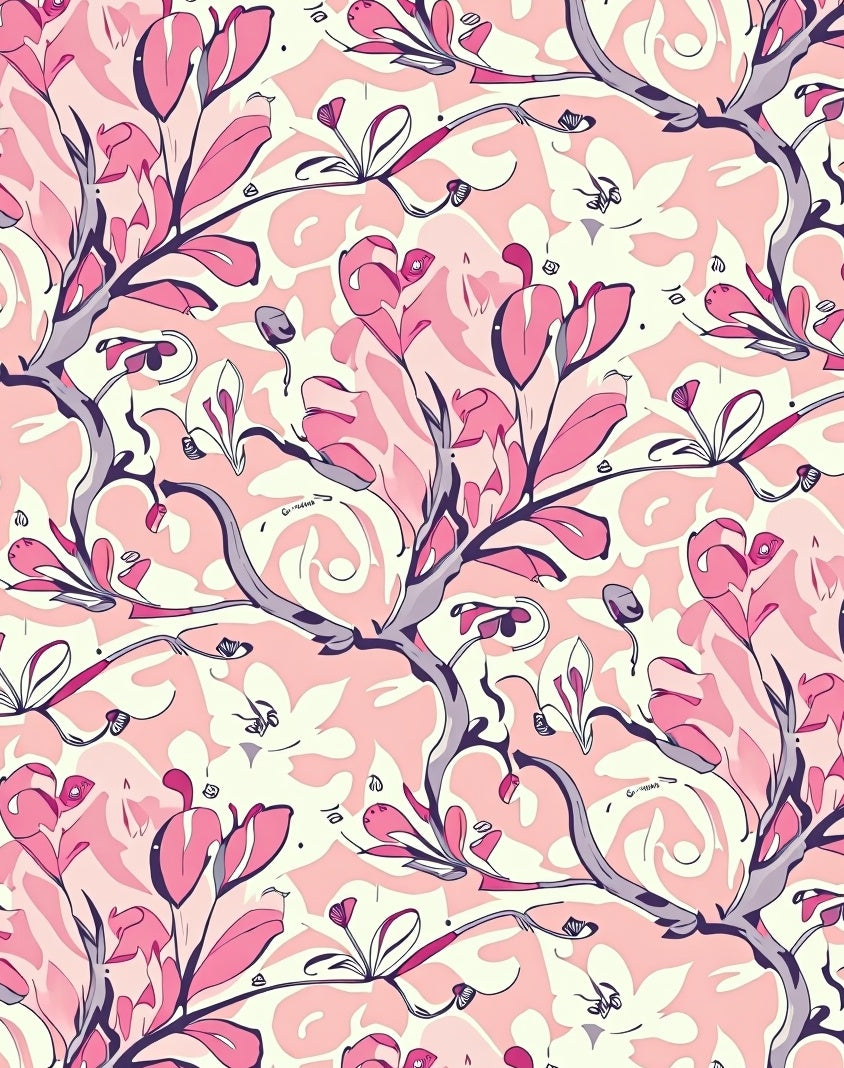 Whimsical Pink Floral Swirl Pattern Rug