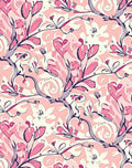 Whimsical Pink Floral Swirl Pattern Rug