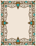 Ornate Teal Gold Scroll Border Rug
