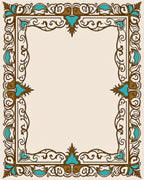 Ornate Teal Gold Scroll Border Rug