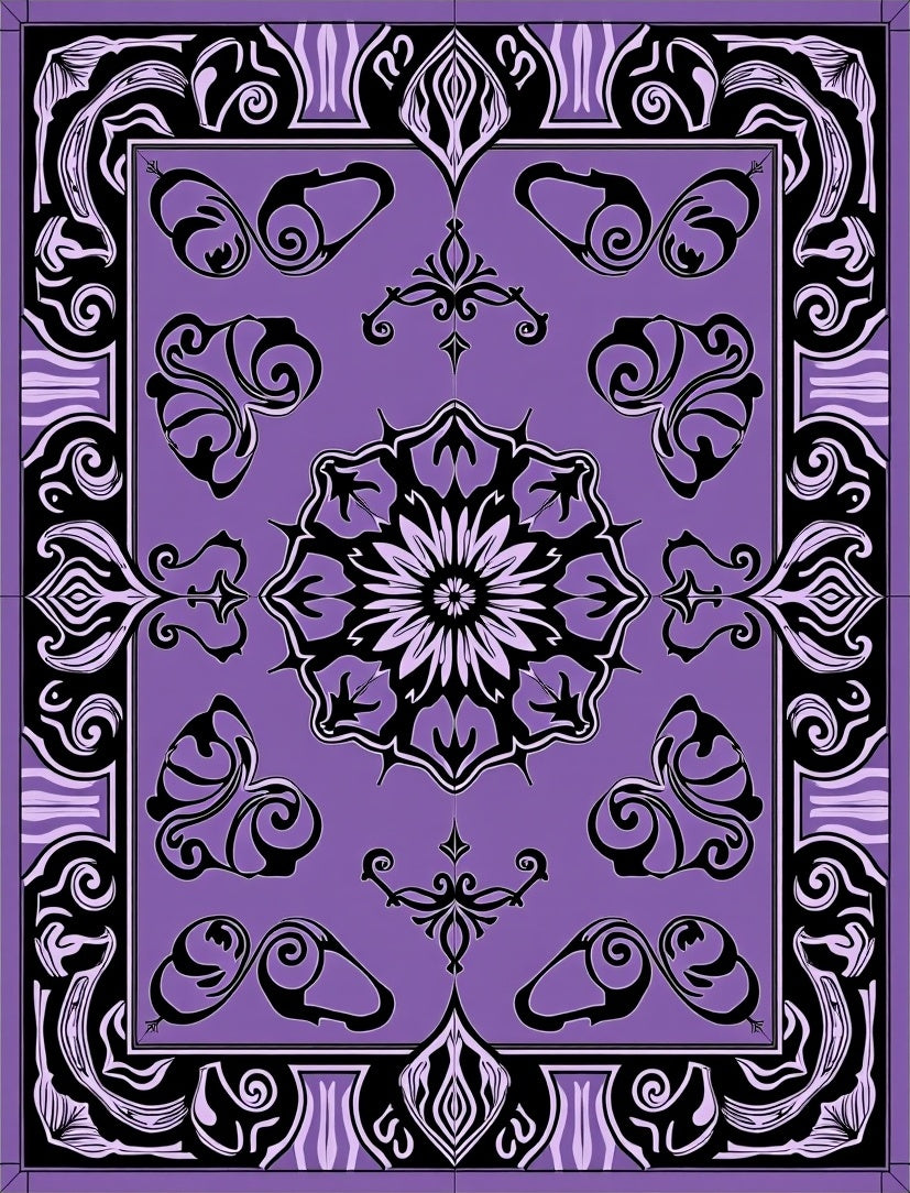Bold Lilac Black Floral Mandala Rug