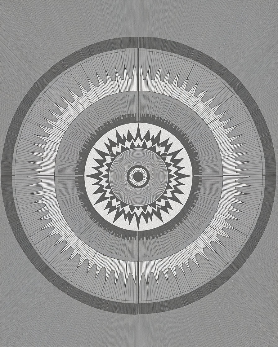 Grey Sunburst Radial Pattern Rug