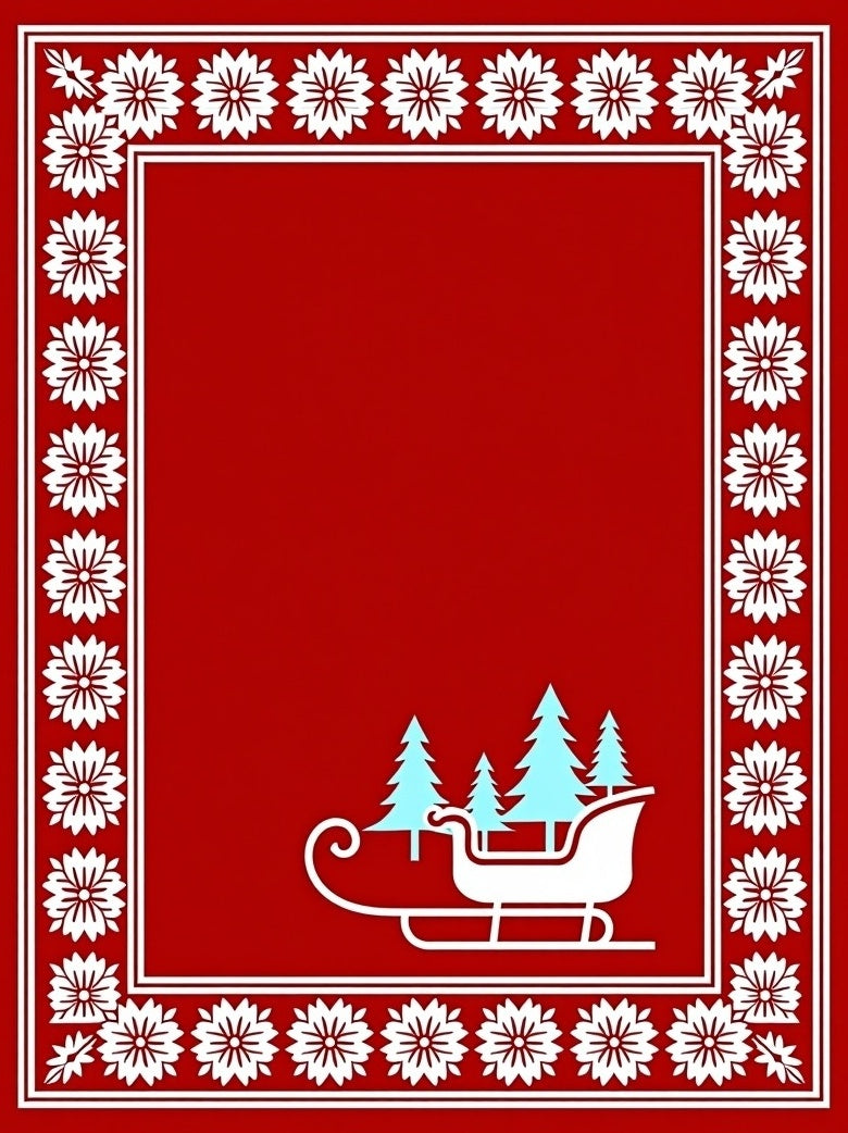 Red Festive Sleigh Floral Border Rug