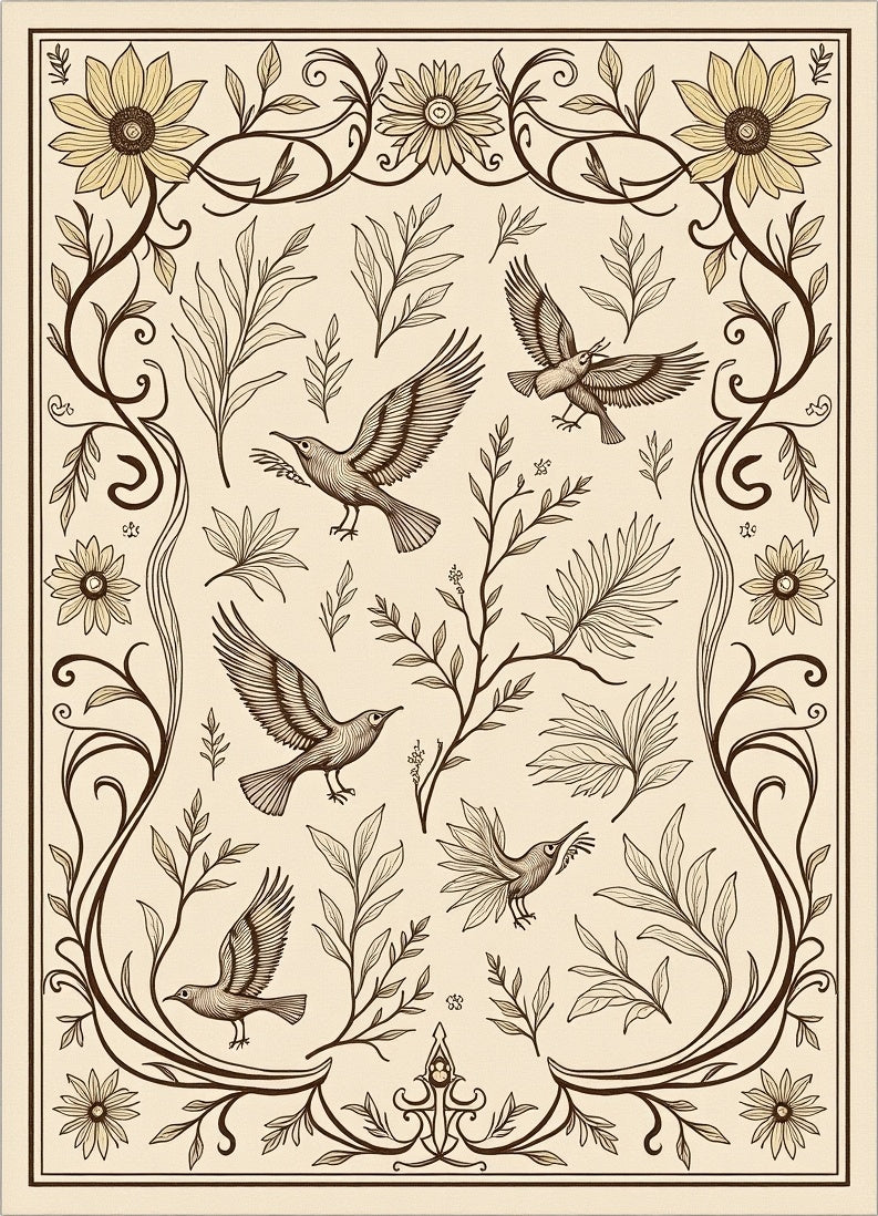 Birds and Blossoms Vintage-Inspired Pattern Rug