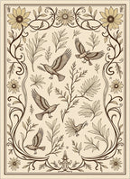 Birds and Blossoms Vintage-Inspired Pattern Rug