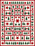 Festive Red Green Trees Stars Hearts Pattern Rug