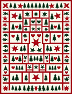 Festive Red Green Trees Stars Hearts Pattern Rug