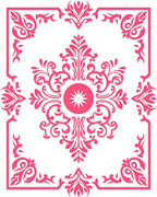 Ornate Scrollwork Pink Floral Design Rug