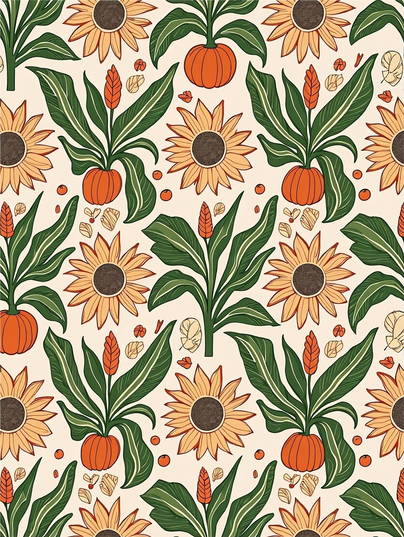 Autumn Garden Sunflower Pumpkin Pattern Rug