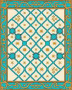Turquoise Gold Geometric Starburst Design Rug