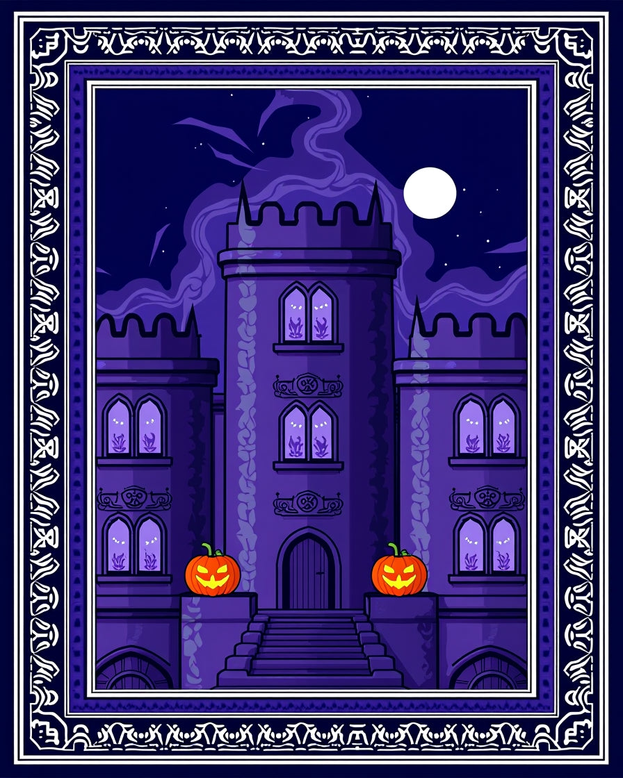 Spooky Castle With Pumpkins Design Rug