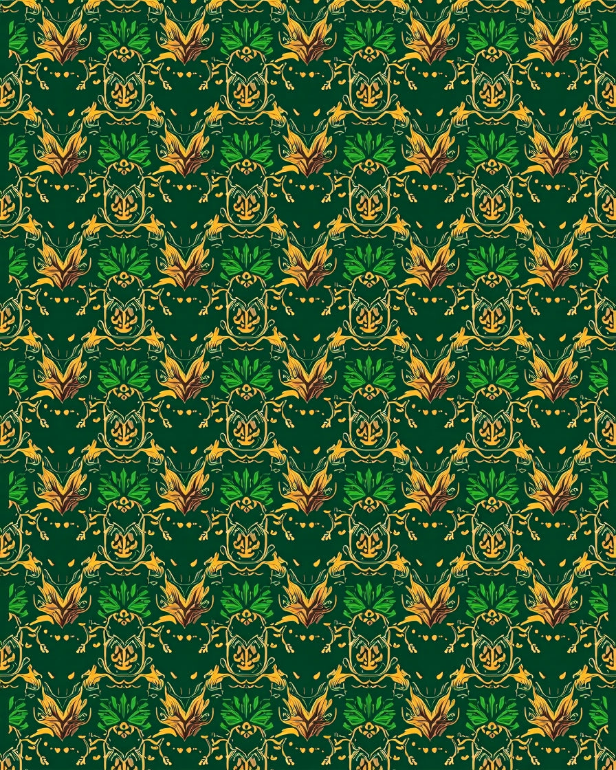 Ornate Green Gold Scarab Pattern Rug