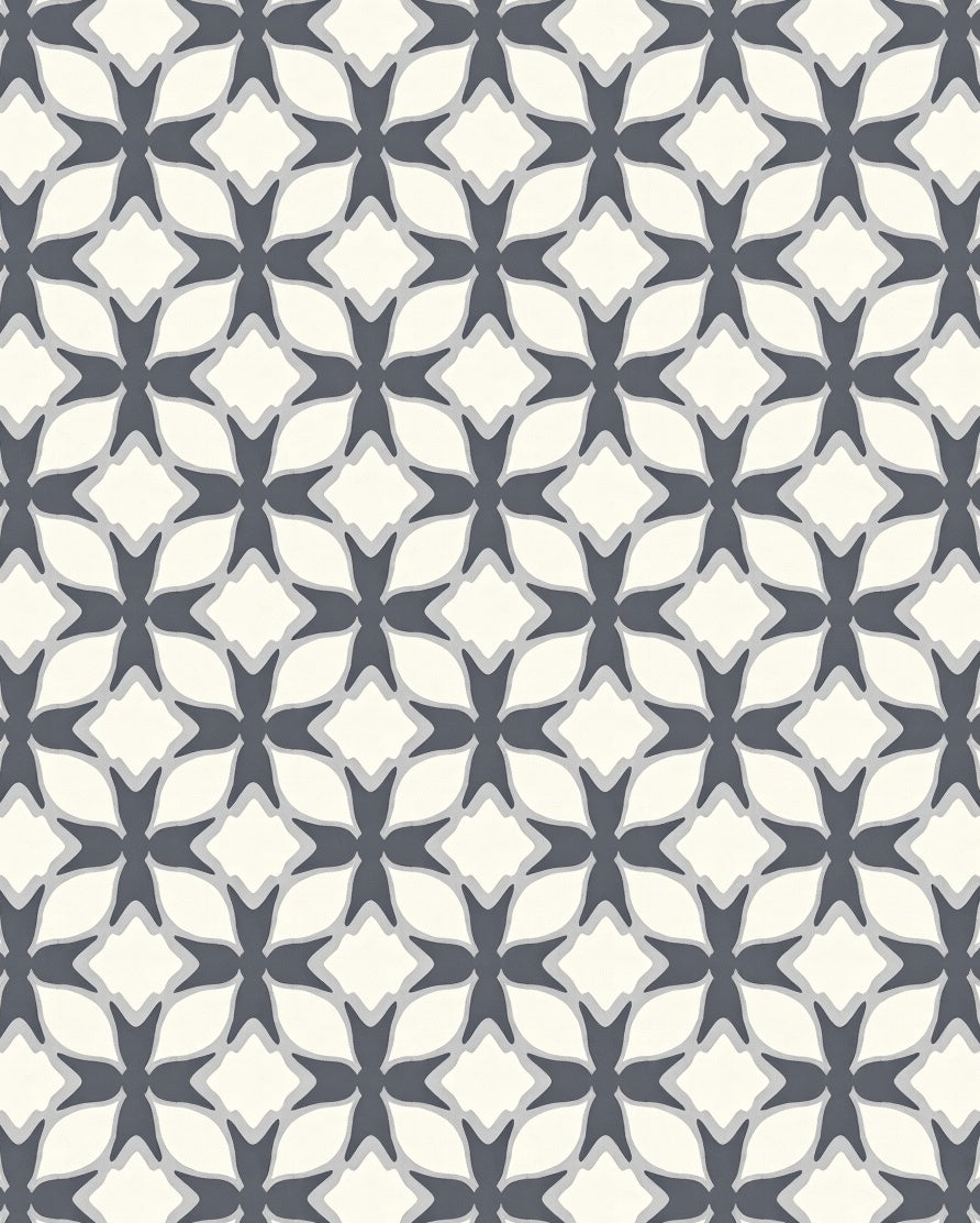 Geometric Gray Cream Quatrefoil Pattern Rug