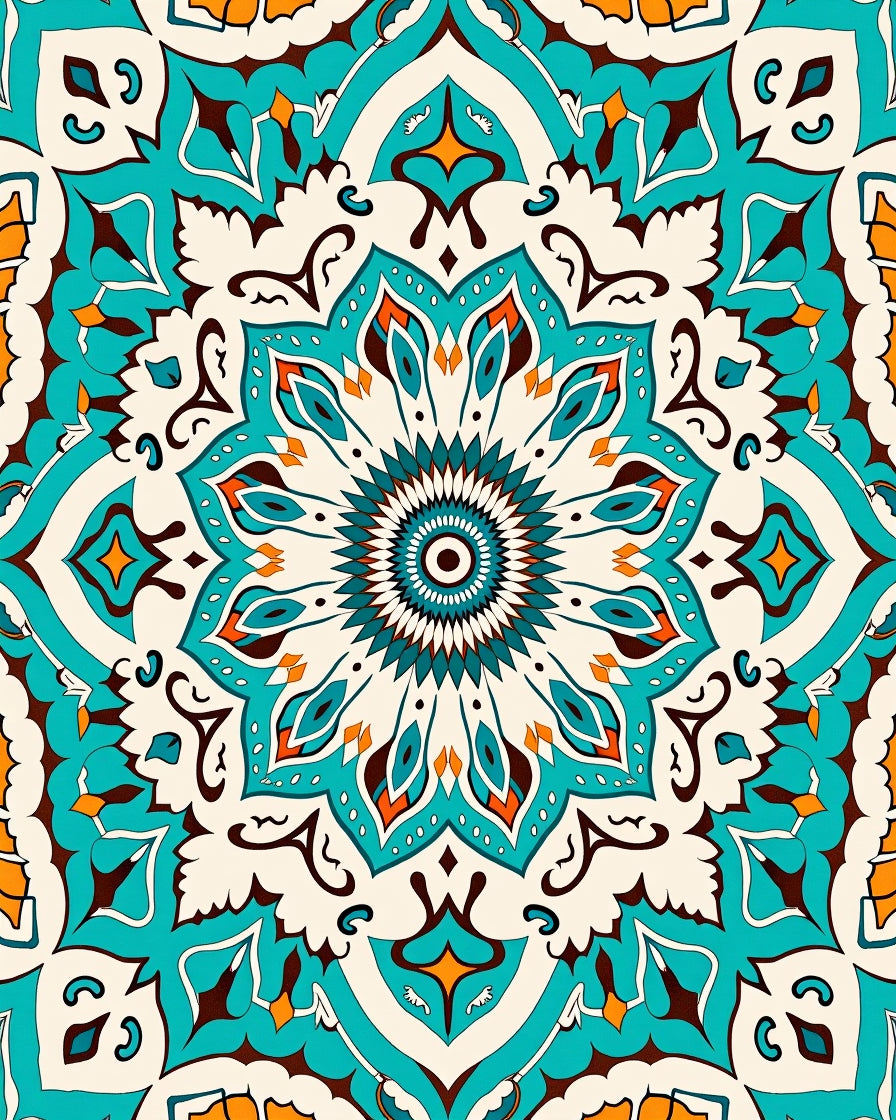 Mandala Style Bright Geometric Pattern Rug