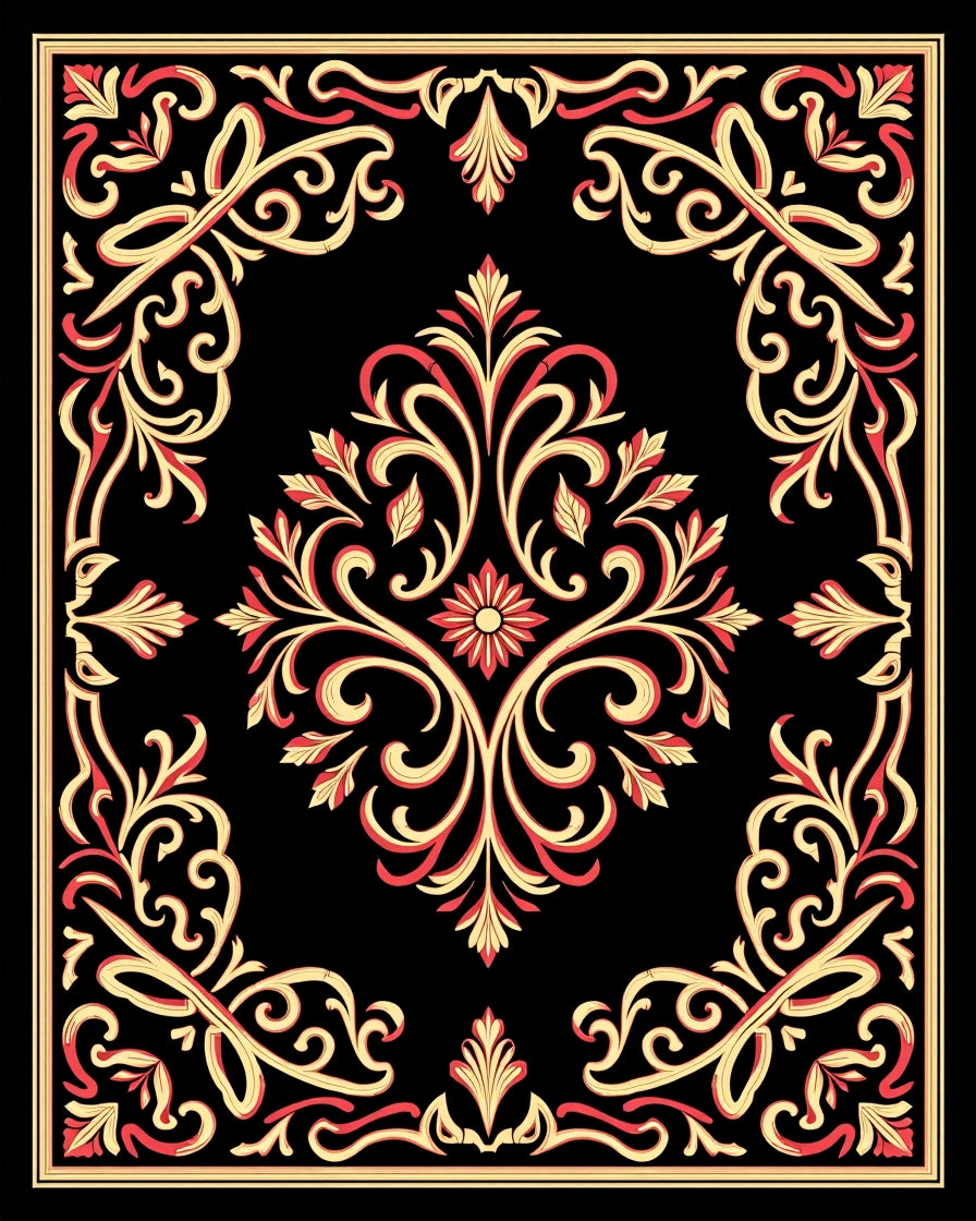 Ornate Red Gold Floral Medallion Rug