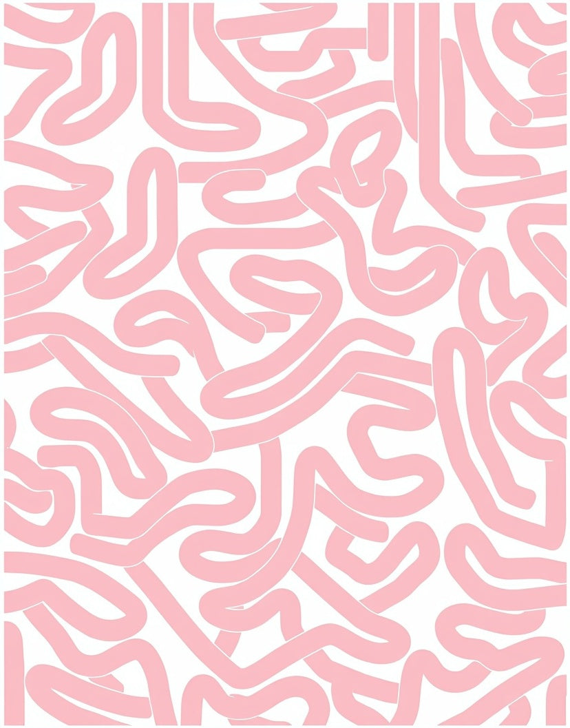 Whimsical Pink Line Art Pattern Rug