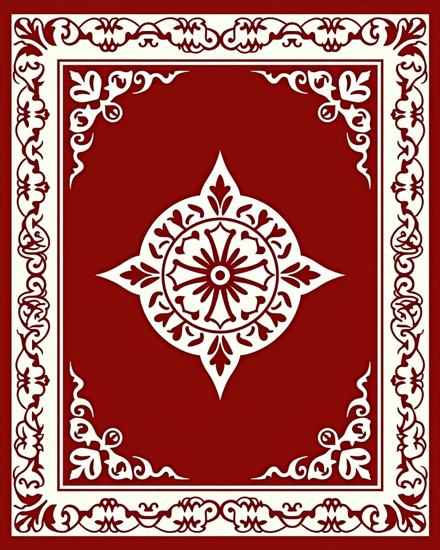 Red Cream Ornate Mandala Pattern Design Rug