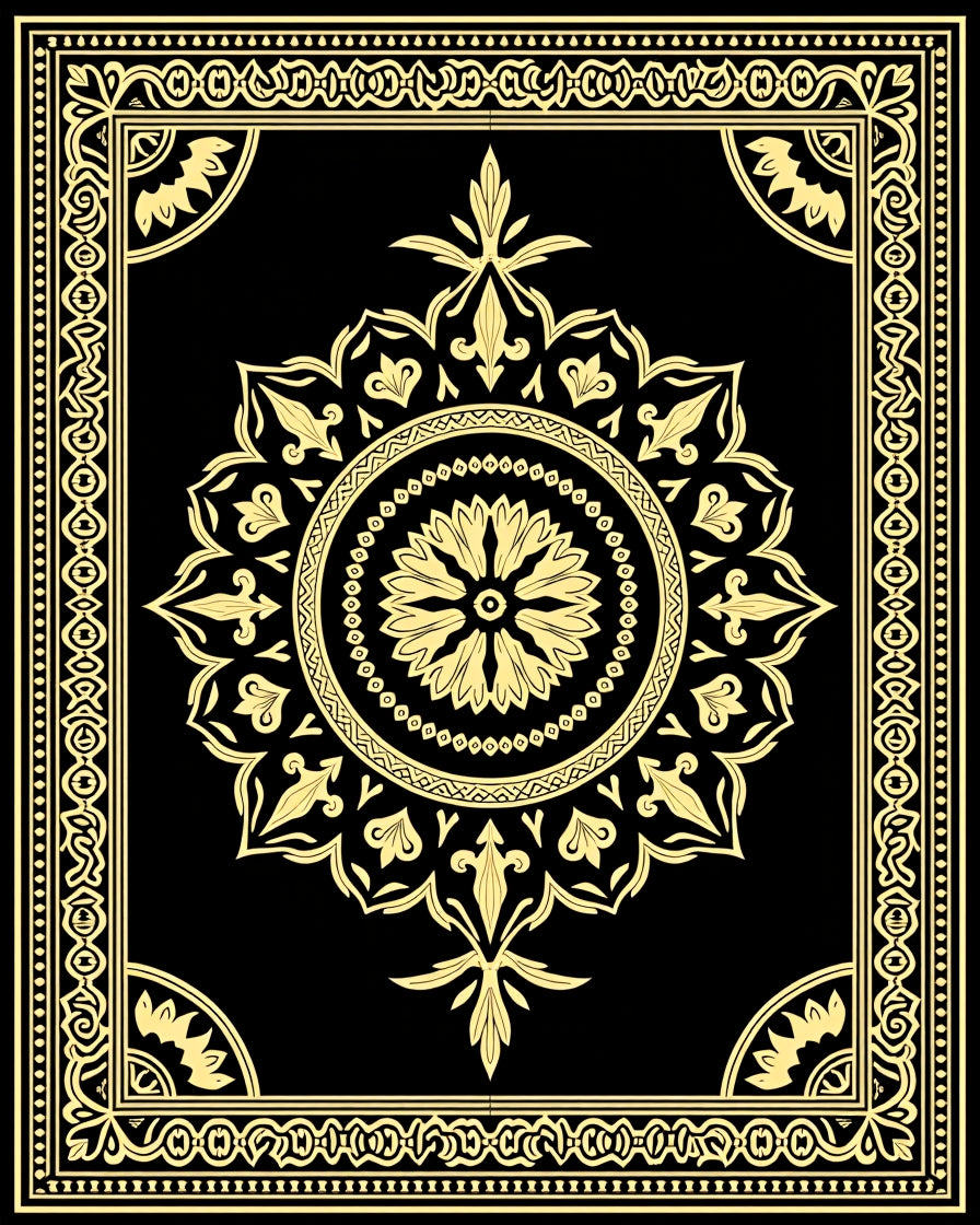 Luxe Gold Floral Mandala Pattern Rug