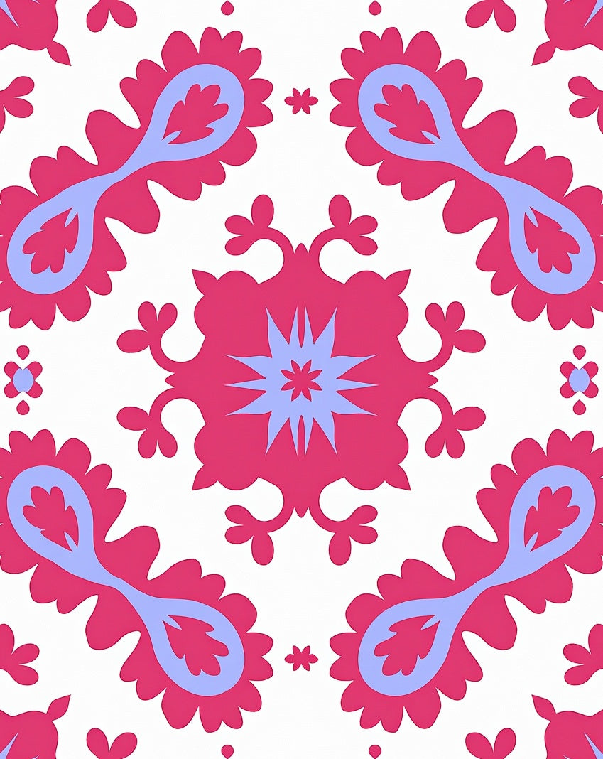 Pink Blue Floral Medallion Pattern Rug