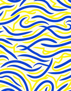 Intertwined Wavy Blue Yellow Strokes Rug