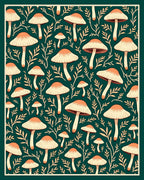 Mushroom Leaf Patterned Folk Art Rug