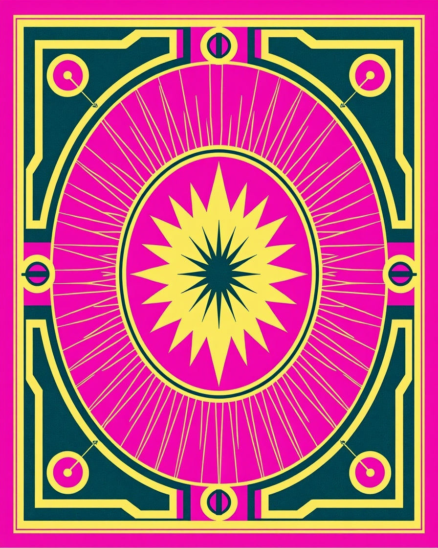 Bold Pink Yellow Geometric Sunburst Rug