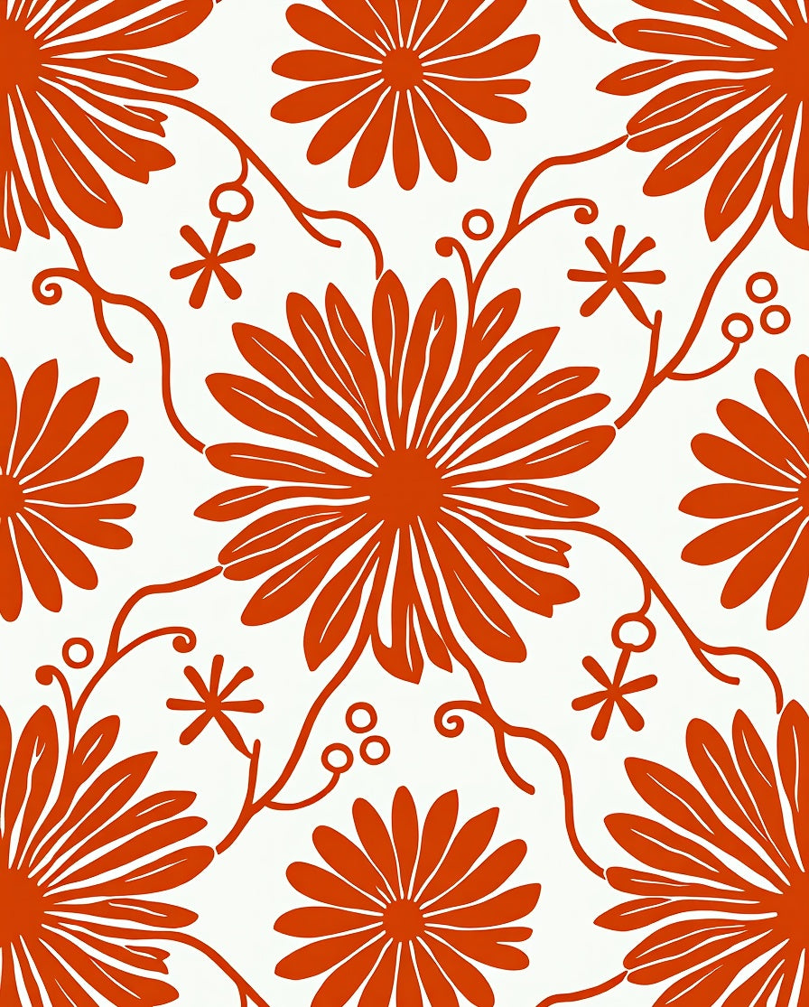 Orange Daisy Vine Print Rug