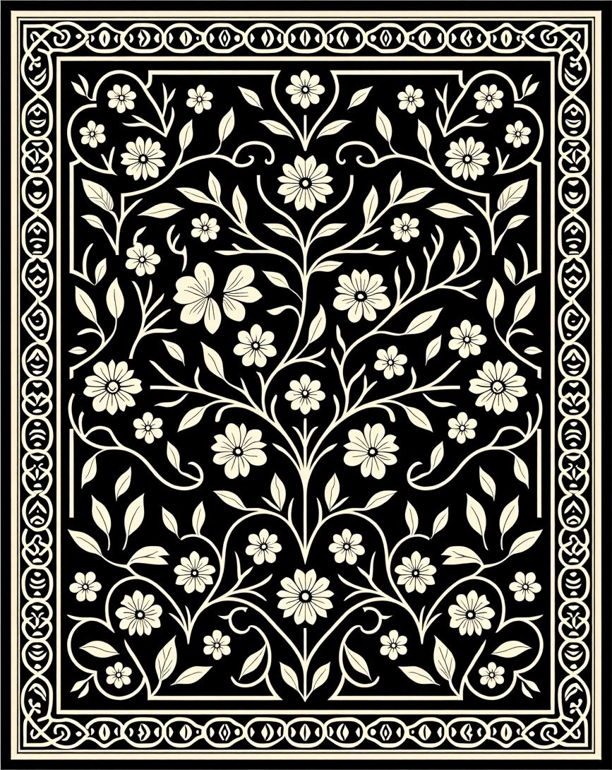 Classic Floral Vine Scrollwork Design Rug