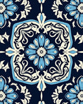 Elegant Blue Floral Medallion Pattern Rug