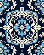 Elegant Blue Floral Medallion Pattern Rug