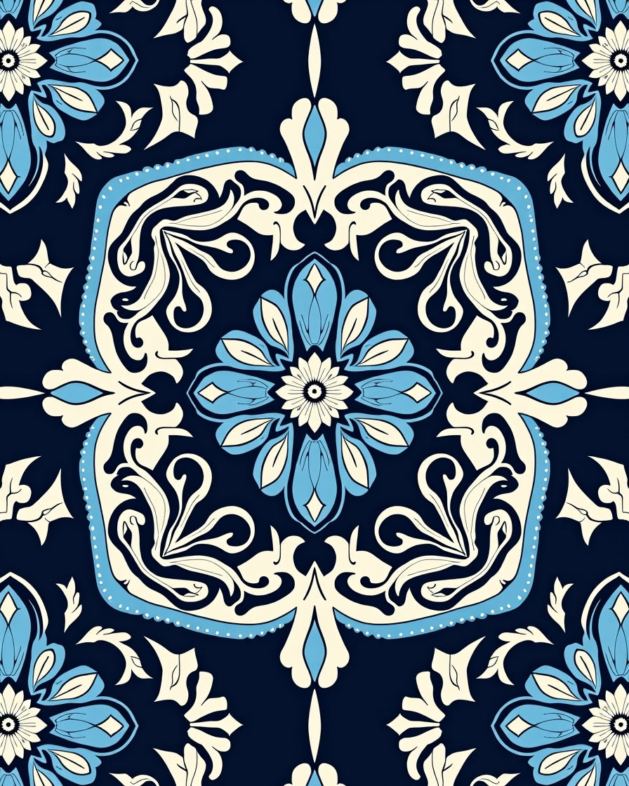Elegant Blue Floral Medallion Pattern Rug