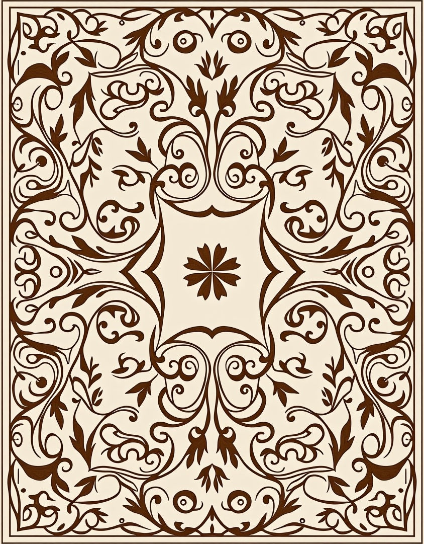 Ornate Floral Medallion Scrollwork Design Rug
