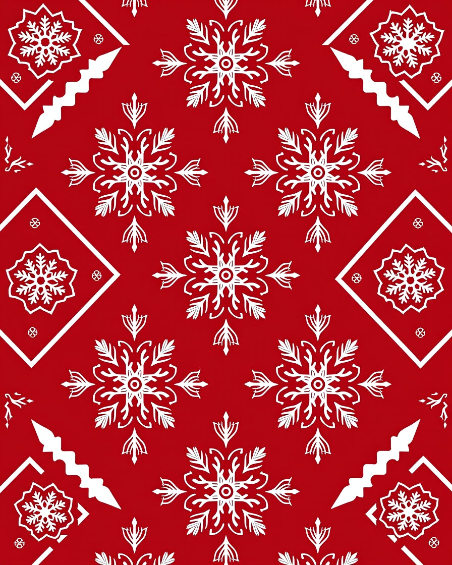 Red White Snowflake Pattern Design Rug