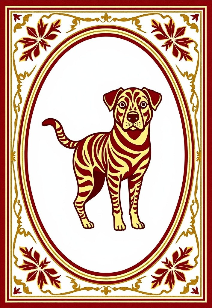Canine With Burgundy Gold Border Rug