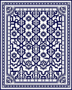 Intricate Navy White Geometric Pattern Rug