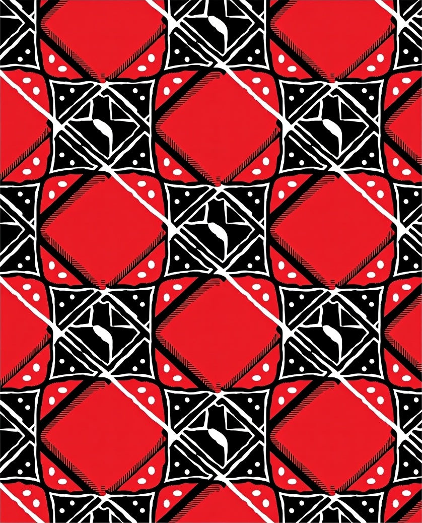 Red Black Geometric Diamond Pattern Rug
