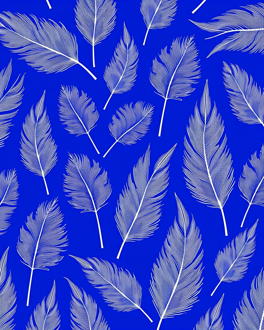 White Feather Pattern on Blue Canvas Rug