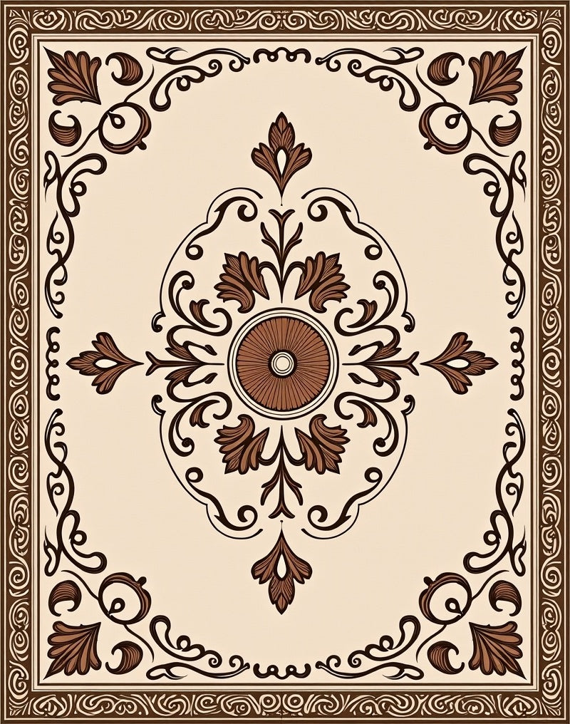 Traditional Brown Floral Center Medallion Rug